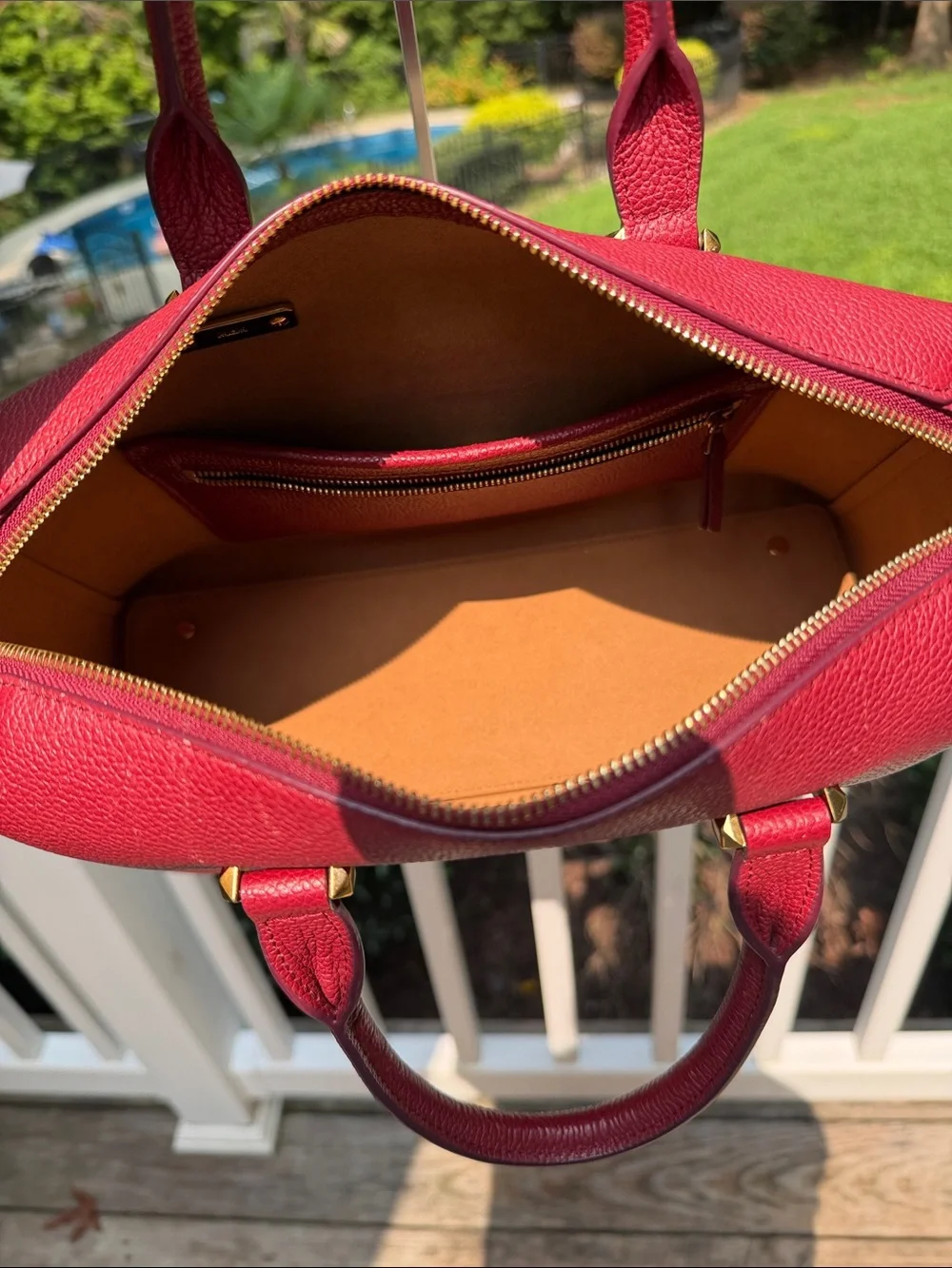 MCM Red Leather Satchel Bag